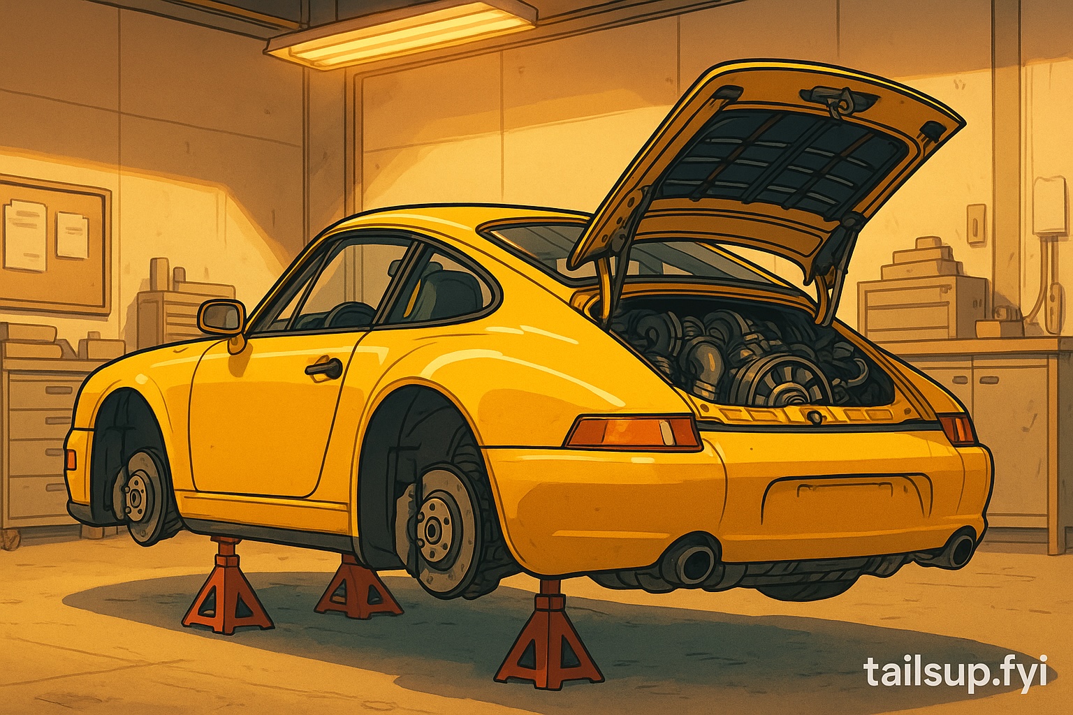Anime-style Bahama Yellow Porsche 997 GTS under construction